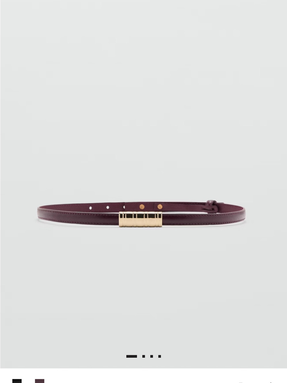 Mango Slim Leather Belt with Gold Accent - Plum